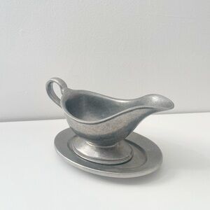 Vintage Elegant Silver Pewter Gravy Boat with Saucer